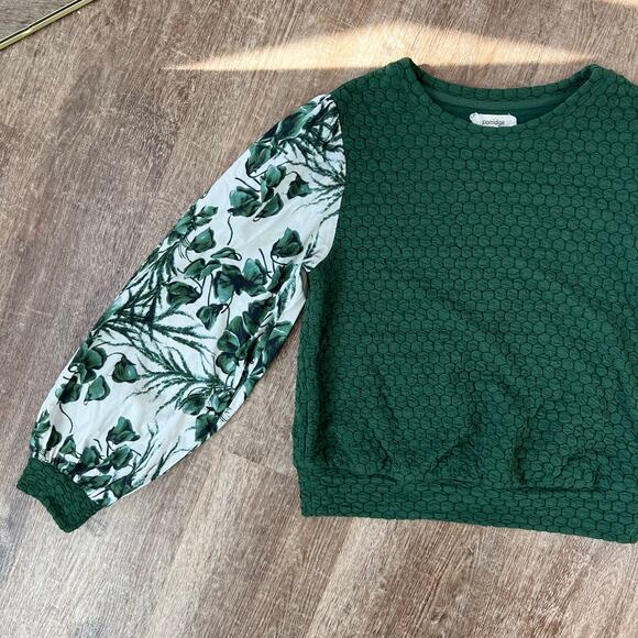 Porridge Anthropologie Women's Green Textured Pullover Botanical Sleeves - Picture 5 of 6